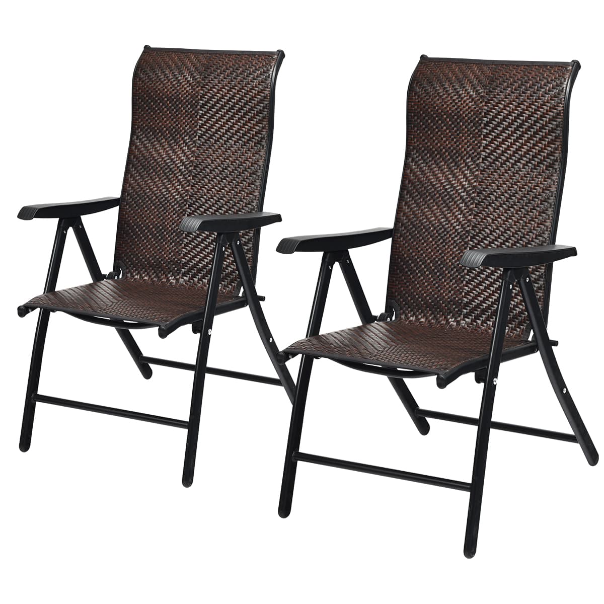 CostwayChaises Pliantes de Jardin en Rotin 2 Pièces avec Dossier Réglable pour Extérieur&Intérieur 69 x 58 x 112cm Marron