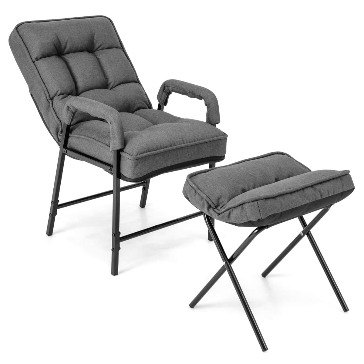 Fauteuils de Salon avec Repose-pieds Chaise d'Appoint Moderne en Tissu de Lin avec Dossier Réglable