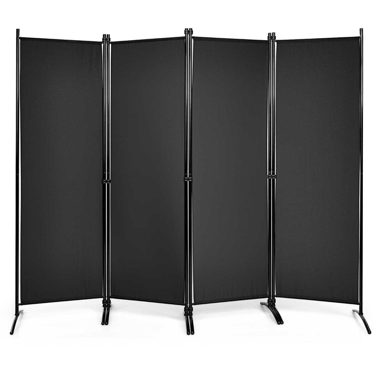CostwayParavent à 4 Panneaux Pliable 220x173cm Cloison de Séparation Cadre en Fer Tissu en Fibre Polyester pour Bureau Maison Noir