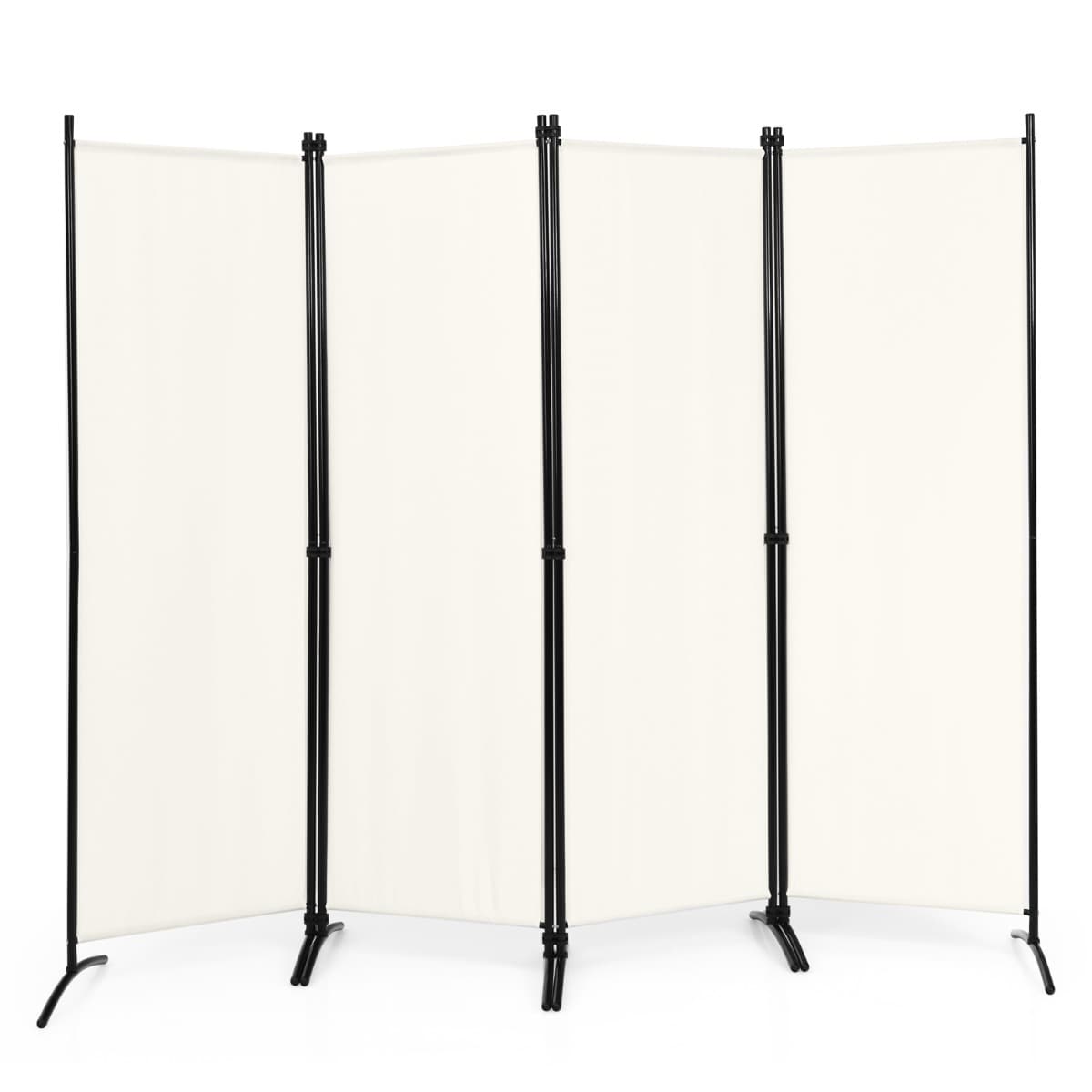 CostwayParavent à 4 Panneaux Pliable 220x173cm Cloison de Séparation Cadre en Fer Tissu en Fibre Polyester pour Bureau Maison Blanc