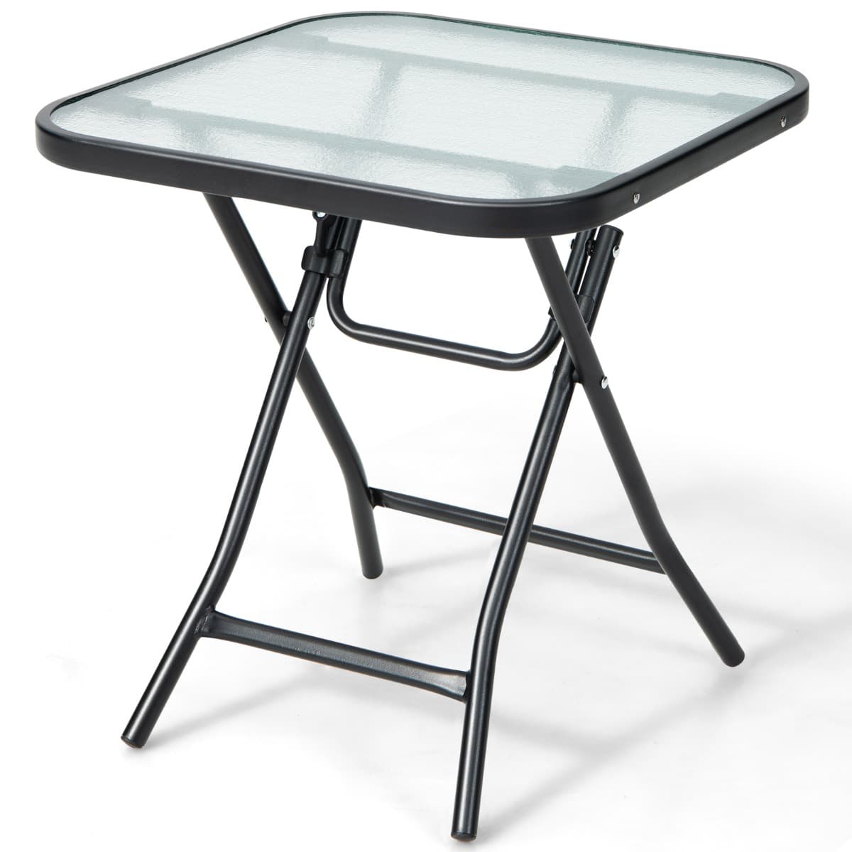 CostwayTable de Jardin Bistro Pliante 46,5x46,5x42cm en Verre&Acier pour Intérieur Extérieur Patio Balcon Charge 25kg Noir
