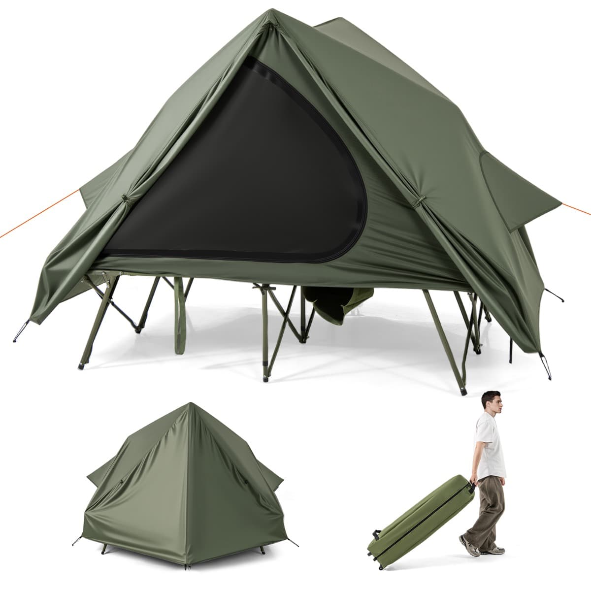 CostwayTente de Camping Pliable pour 2 Personnes Tente Dôme avec Double Toit Imperméable Abri Escamotable Lit de Couchage Surélevé Vert
